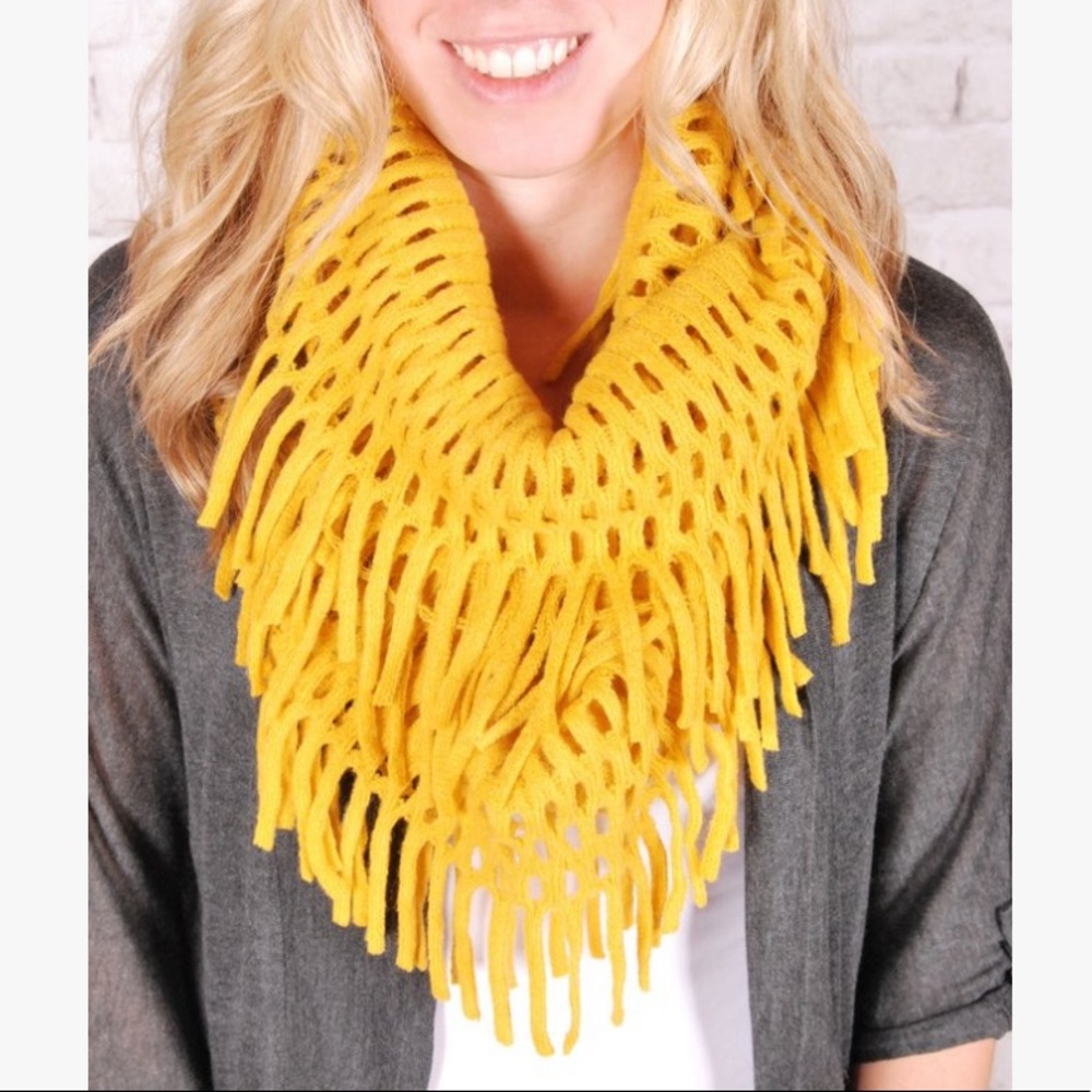 Mustard Fringe Cutout Scarf